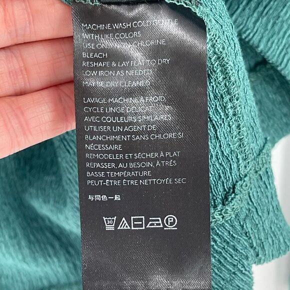 By Anthropologie Textured Crepe V-Neck Long Sleeve Top Green Women Small - Picture 5 of 6